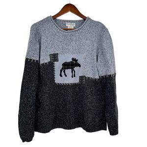 Vintage NorthStyle moose motif blue long sleeve crew neck sweater size large